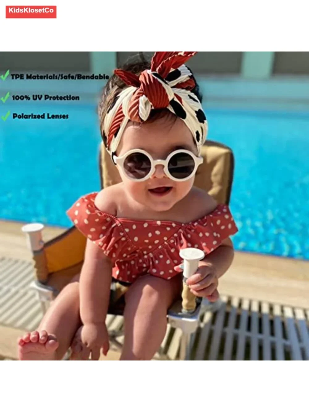 Polarized Round Sunglasses with Strap for Infant Boys Girls 0-24 Months
